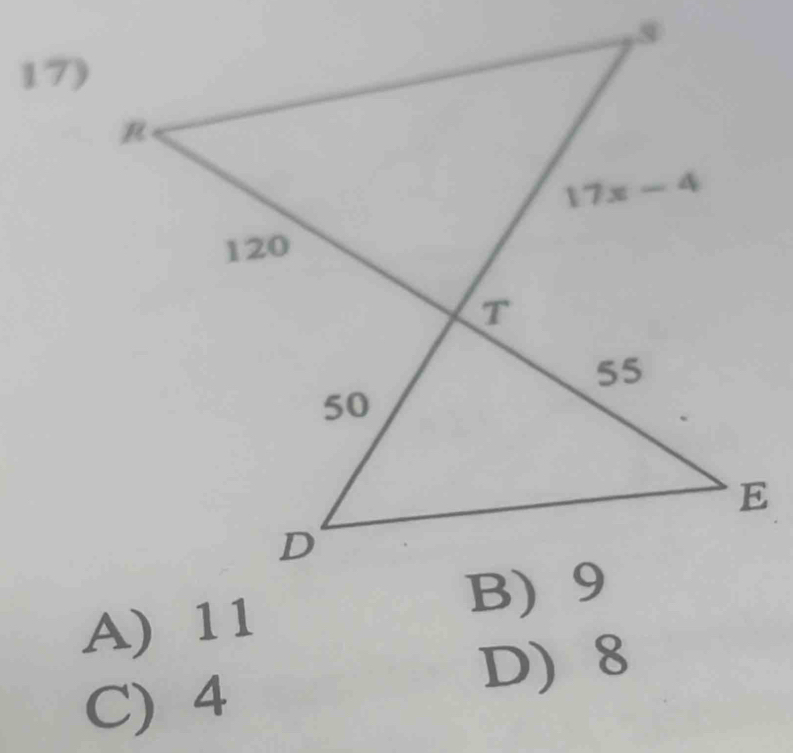 A) 11
D) 8
C) 4