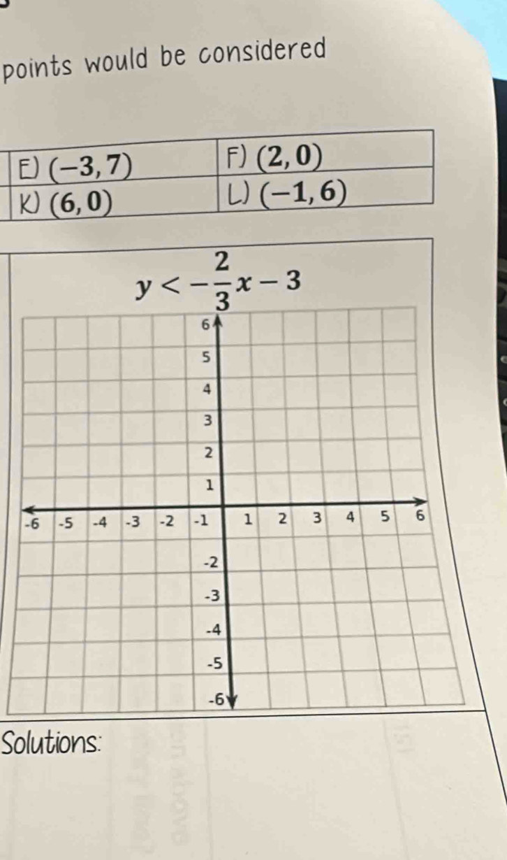 points would be considered
y<- 2/3 x-3
Solutions: