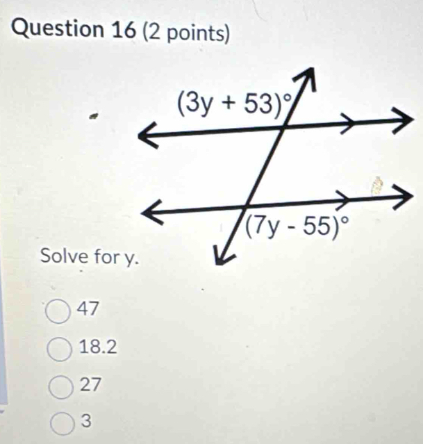 Solve for y.
47
18.2
27
3