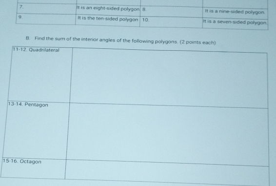 Find the sum of the interior angles of
15