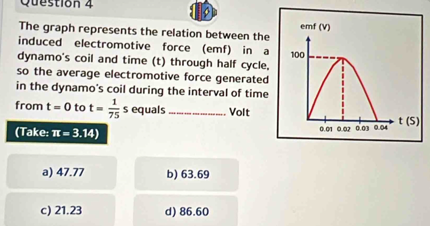 Solved: emf (V) The graph represents the relation between the induced ...