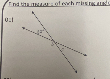 Find the measure of each missing angle
01)