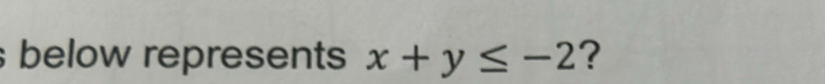 below represents x+y≤ -2 ?