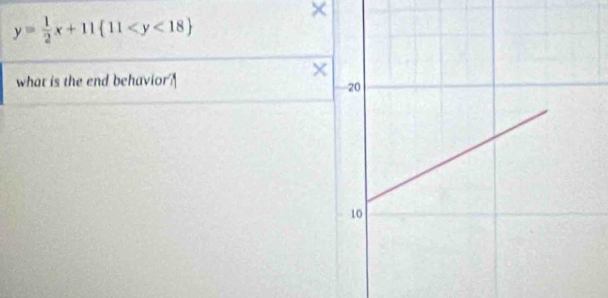 ×
y= 1/2 x+11 11
what is the end behavior?