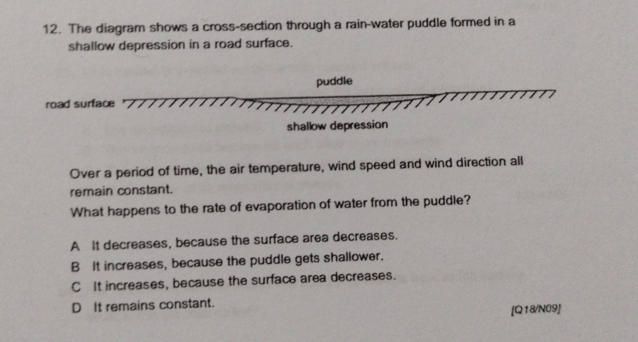 Solved: The diagram shows a cross-section through a rain-water puddle ...