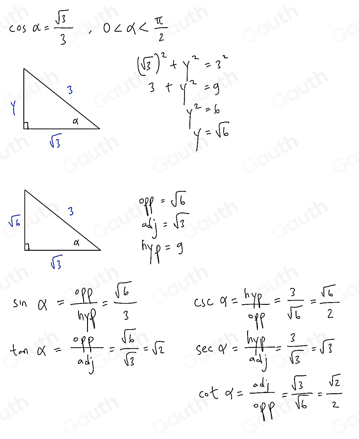 Solved: Given the function value of the acute angle, find the other ...