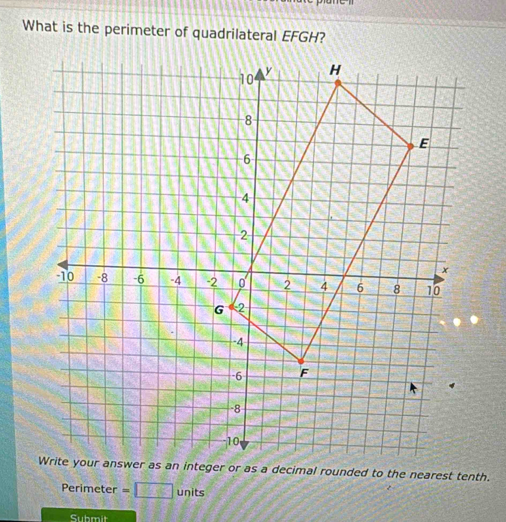 What is the perimeter of quadrilateral EFGH?
Perimeter =□ units 
Submit