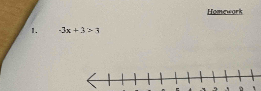 Homework 
1. -3x+3>3
- 5
, -1 0