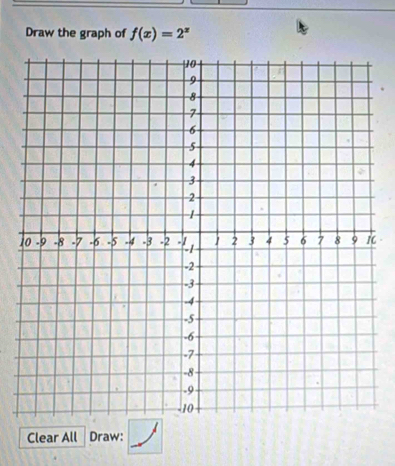 Draw the graph of f(x)=2^x
1 
Clear All Draw: