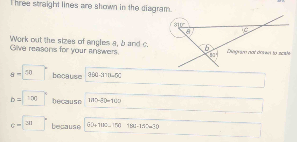 Solved: Three straight lines are shown in the diagram. Work out the ...