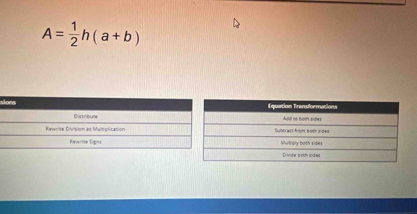 A= 1/2 h(a+b)
x