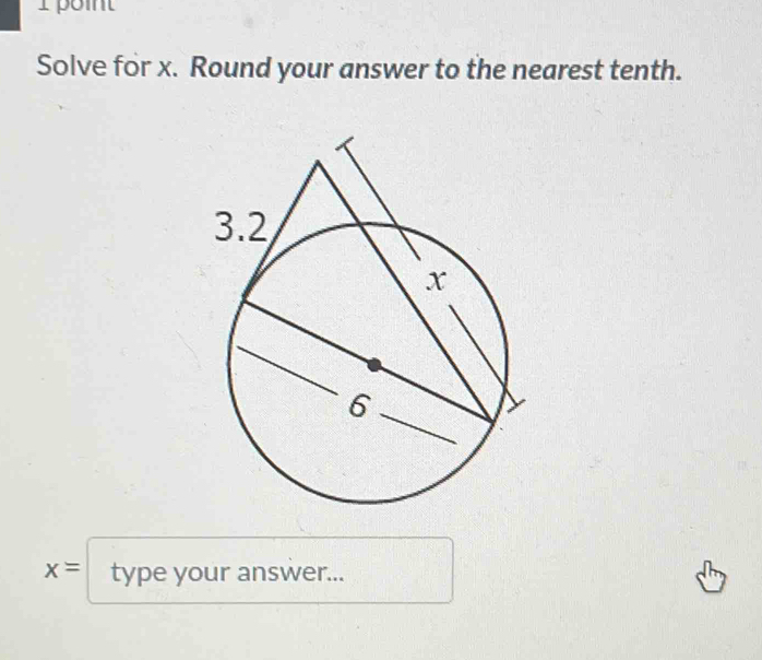 point 
Solve for x. Round your answer to the nearest tenth.
x= type your answer...