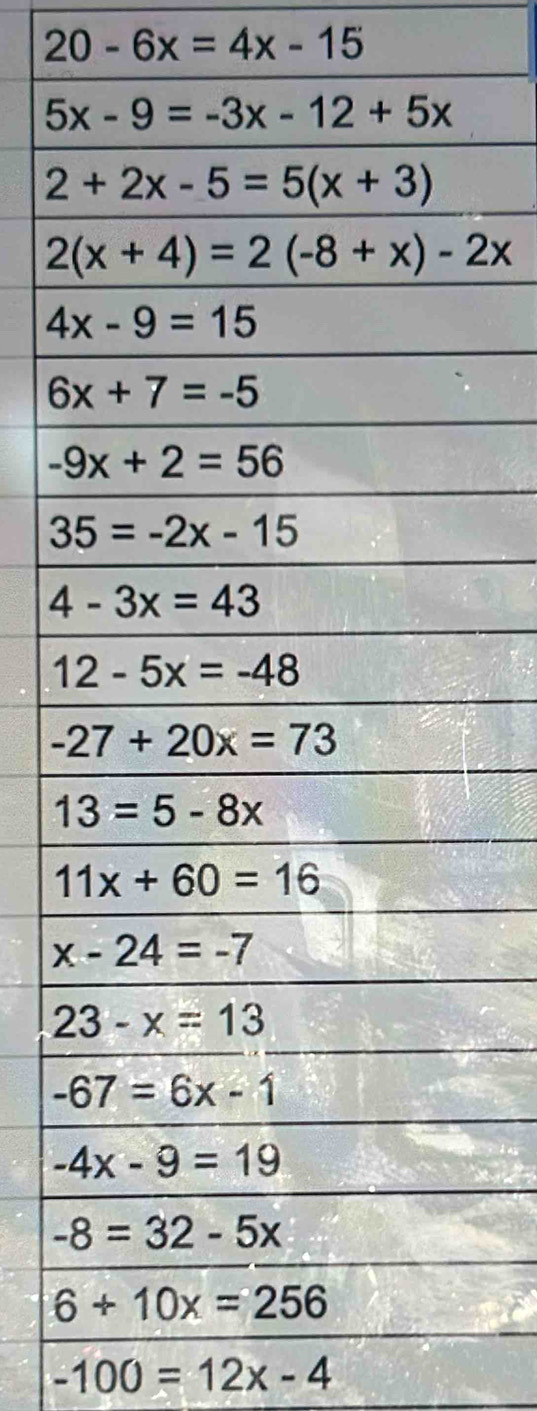 20-6x=4x-15
-100=12x-4