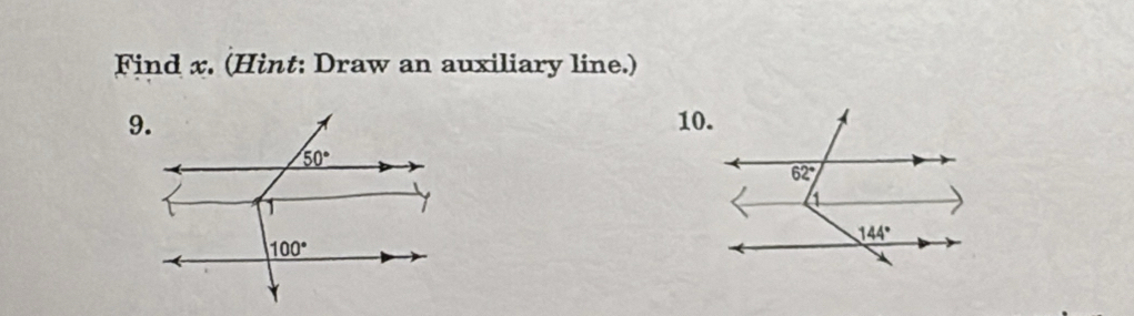 Find x. (Hint: Draw an auxiliary line.)
10.