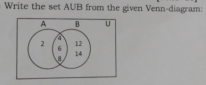 Write the set AUB from the given Venn-diagram: