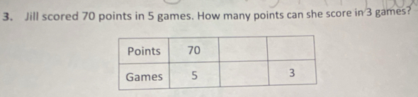 Jill scored 70 points in 5 games. How many points can she score in 3 games?