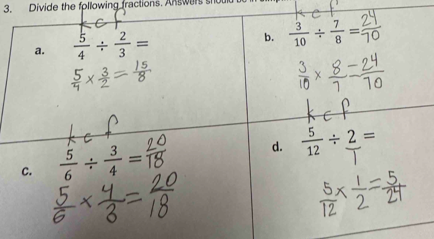 Divide the following fractions. Answers shot