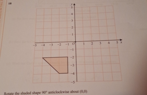 Rotate the shaded shape 90° anticlockwise about (0,0)