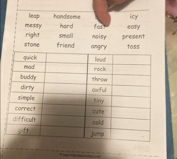 leap handsome icy
messy hard fast easy
right small noisy present
@www.2ndgradeworksheets.net