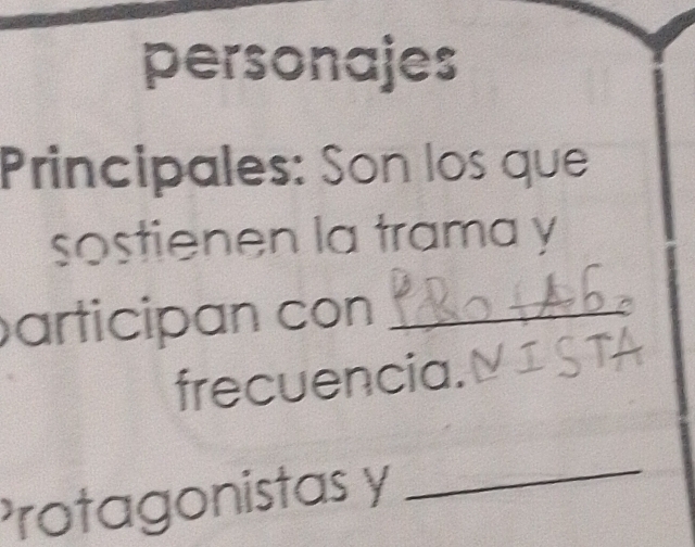 personajes 
Principales: Son los que 
sostienen la trama y 
articipan con_ 
frecuencia. 
Protagonistas y 
_