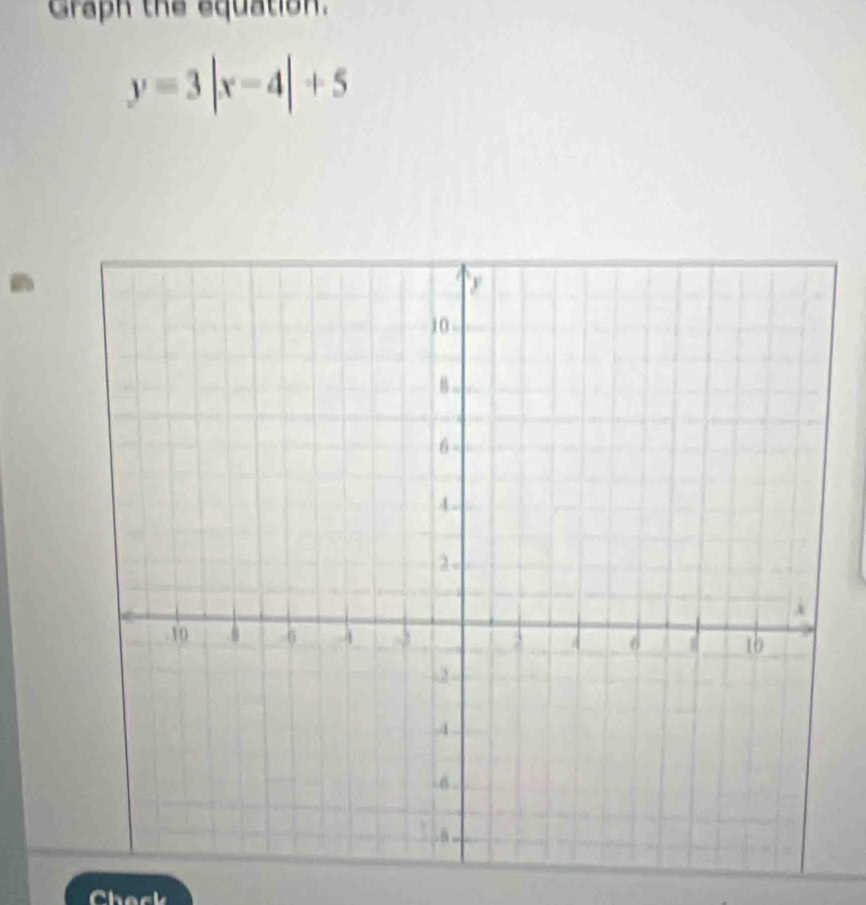 Graph the equation.
y=3|x-4|+5
Check