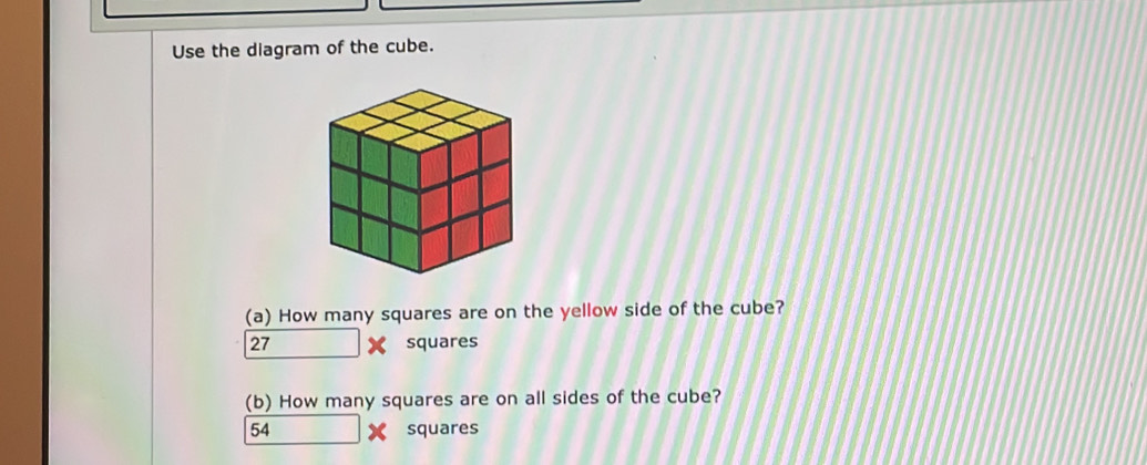 Solved: Use the diagram of the cube. (a) How many squares are on the ...