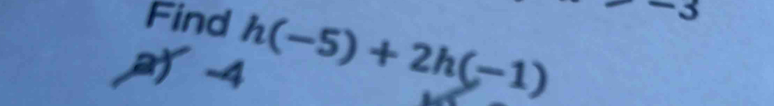 Find
h(-5)+2h(-1)
S
a -4