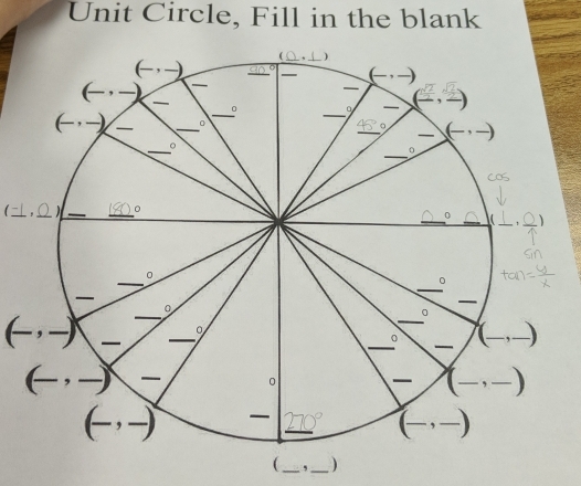 Unit Circle, Fill in the blank
(_ 
(_ ,_ )