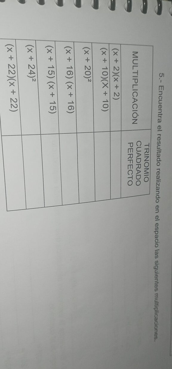 5.- Encuentra el resulta espacio las siguientes multiplicaciones.