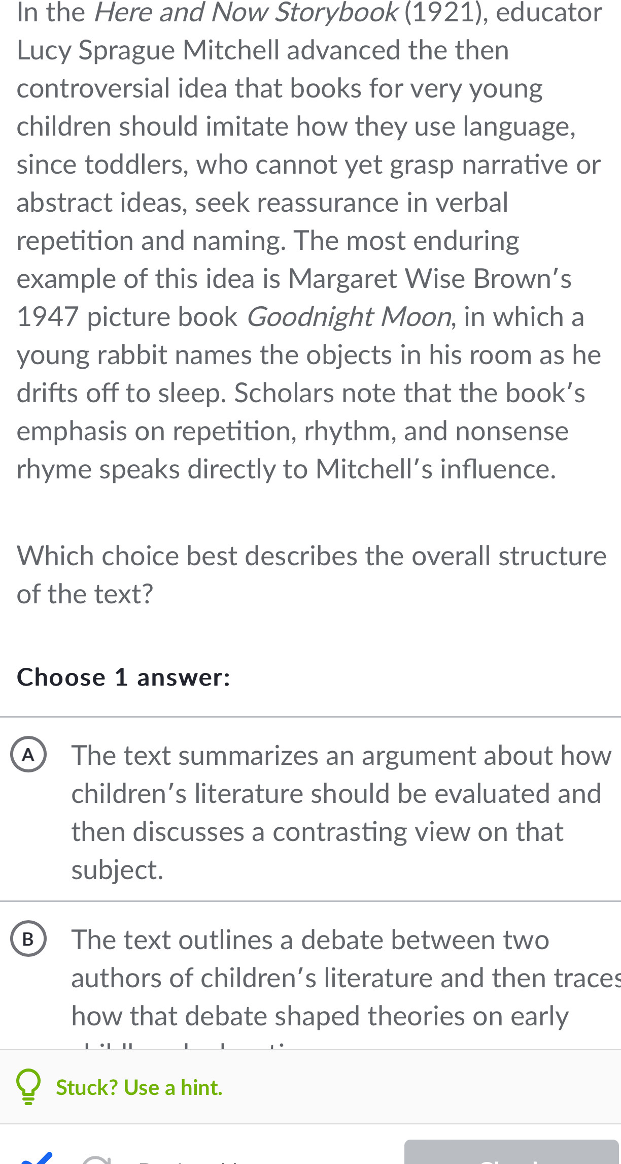 Solved: In the Here and Now Storybook (1921), educator Lucy Sprague ...
