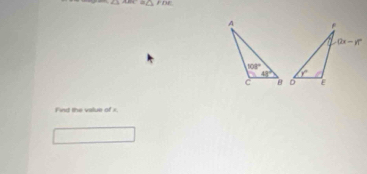 ∠ 1=∠ 1 =△ FDE
Find the value of r