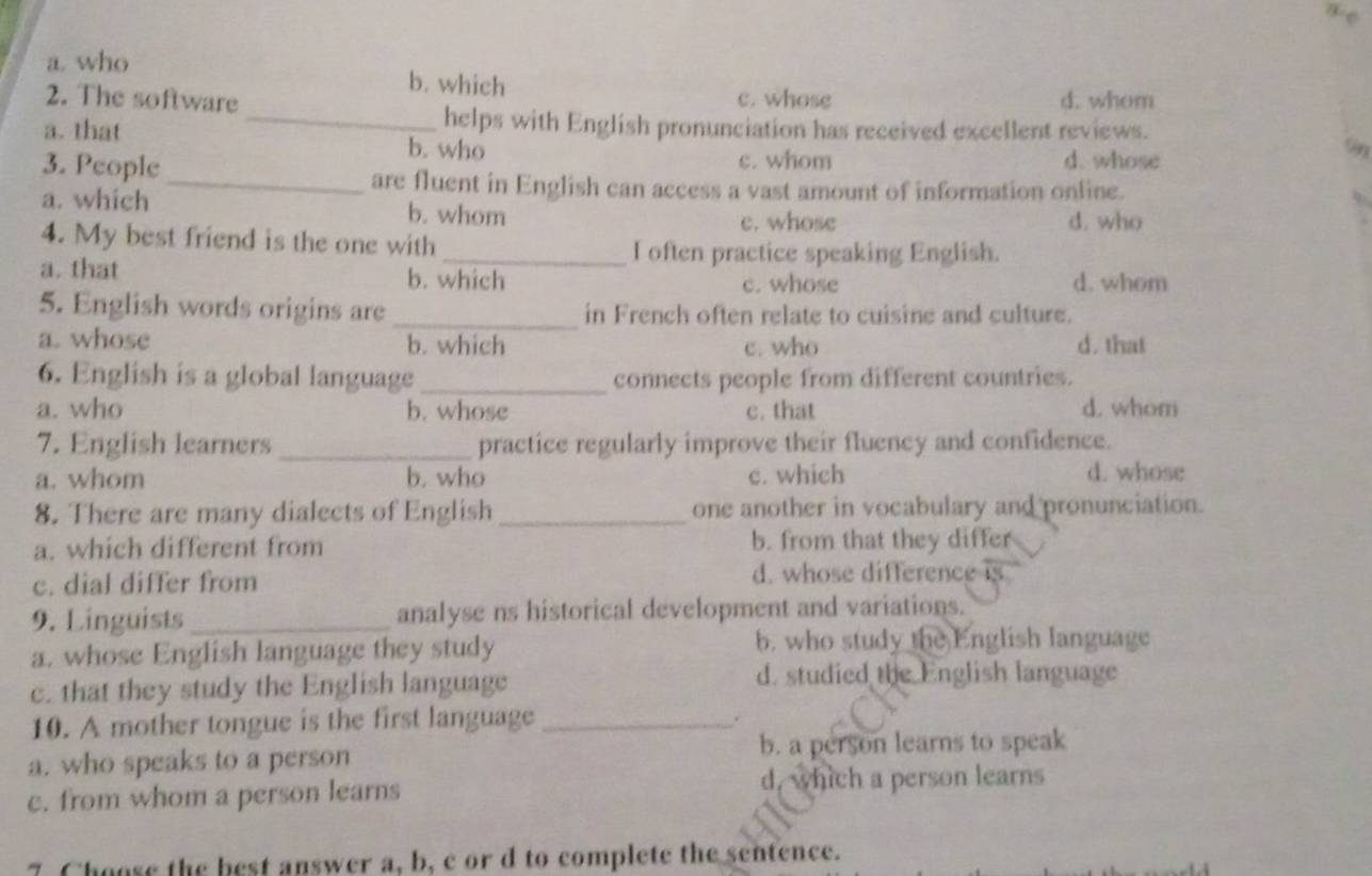 Giải quyết:a. who b. which 2. The software c. whose d. whom _helps with ...