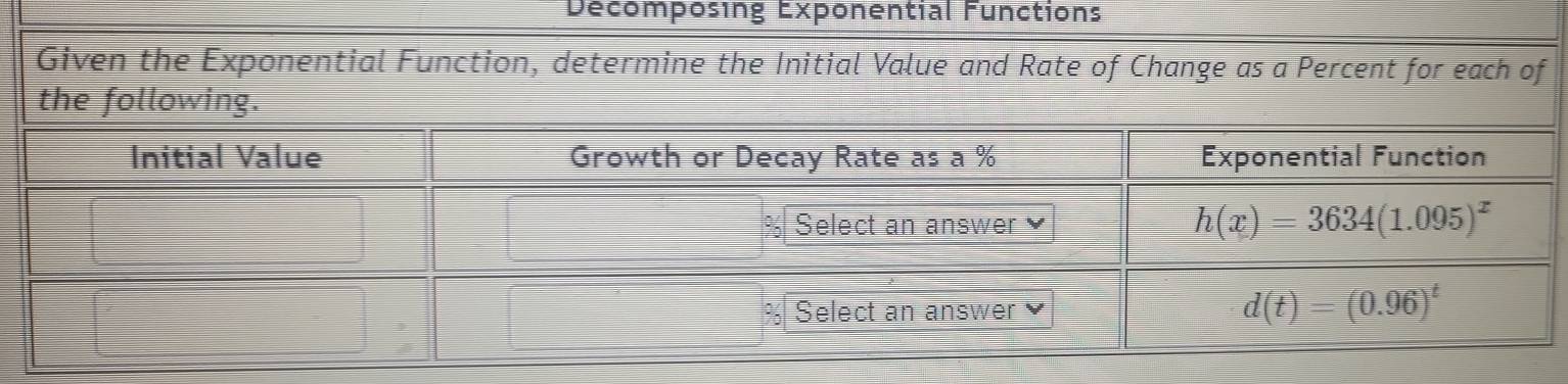 Solved: Decomposing Exponential Functions Given the Exponential ...