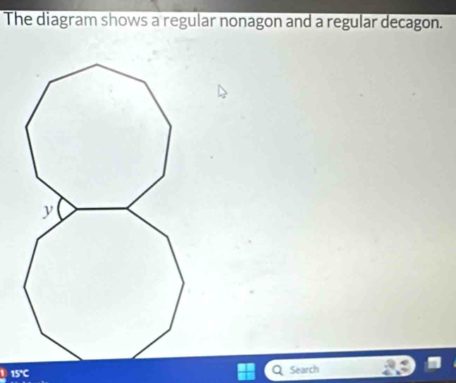 The diagram shows a regular nonagon and a regular decagon. 
Search