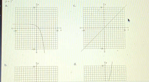 y=1^x
a. 
C. 


b.
y
d. 
` y
10
10