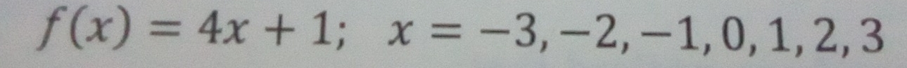 f(x)=4x+1; x=-3,-2,-1, 0, 1, 2, 3