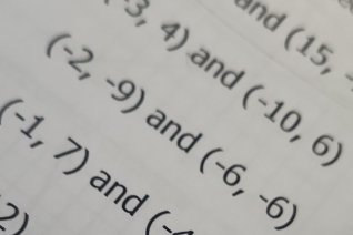 and
(15,
(3,4) and (-10,6)
(-2,-9) and
(-1,7) and 
2 G (-6,-6)