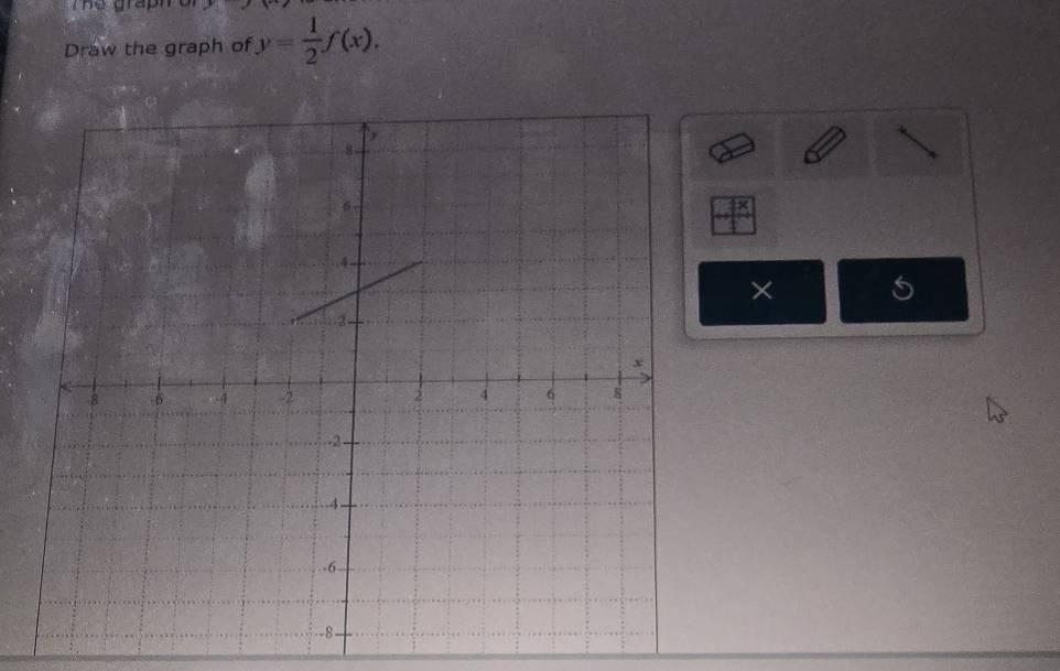 The graph o 
Draw the graph of y= 1/2 f(x). 
× S