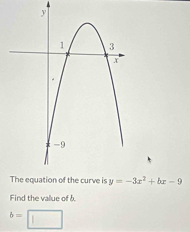 y=-3x^2+bx-9
Find the value of b.
b=□