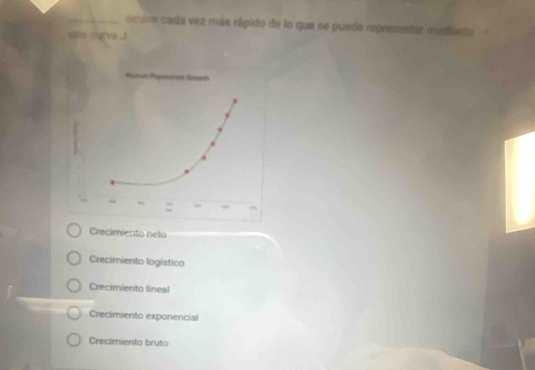 acurre cada vez más rápido de lo que se puede representar mediante
urm darva J
Crecimiento neto
Crecimiento logístico
Crecimiento lineal
Crecimiento exponencial
Crecímiento bruto