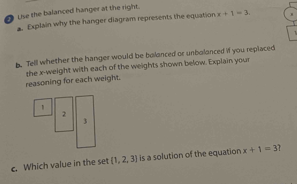 Solved: Use the balanced hanger at the right. . Explain why the hanger ...