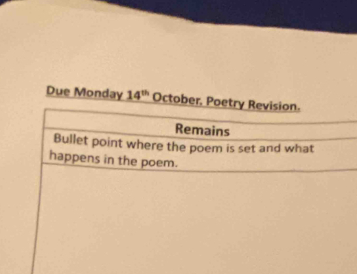 Due Monday 14^(th) October. Poetry