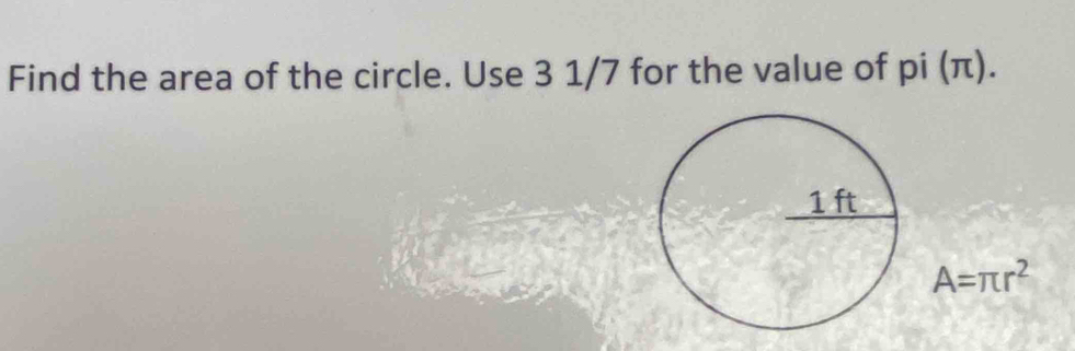 Solved: Find the area of the circle. Use 3 1/7 for the value of pi (π ...
