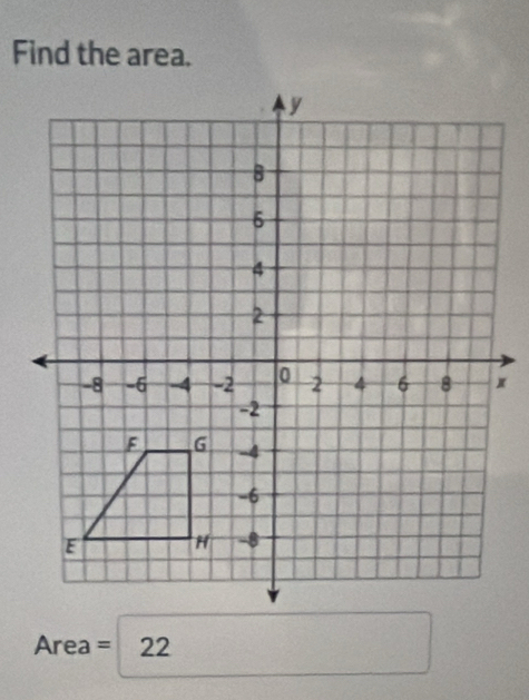 Find the area.
Area=22