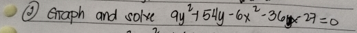 ③ Graph and solve 9y^2+54y-6x^2-36yx27=0