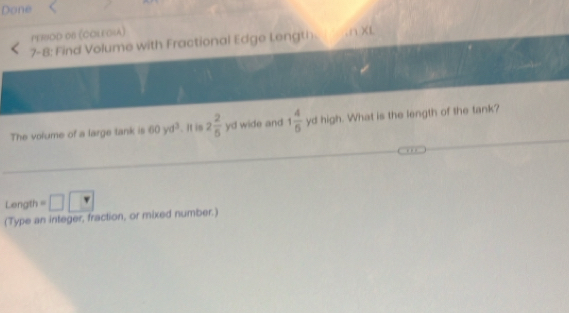 Solved: Done PERIOD OB (COLEGUA) 7-8: Find Volume with Fractional Edge ...