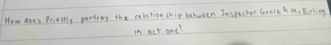 How does Priestly portray the relation ship between Inspector Goole M-Birling 
in act one?