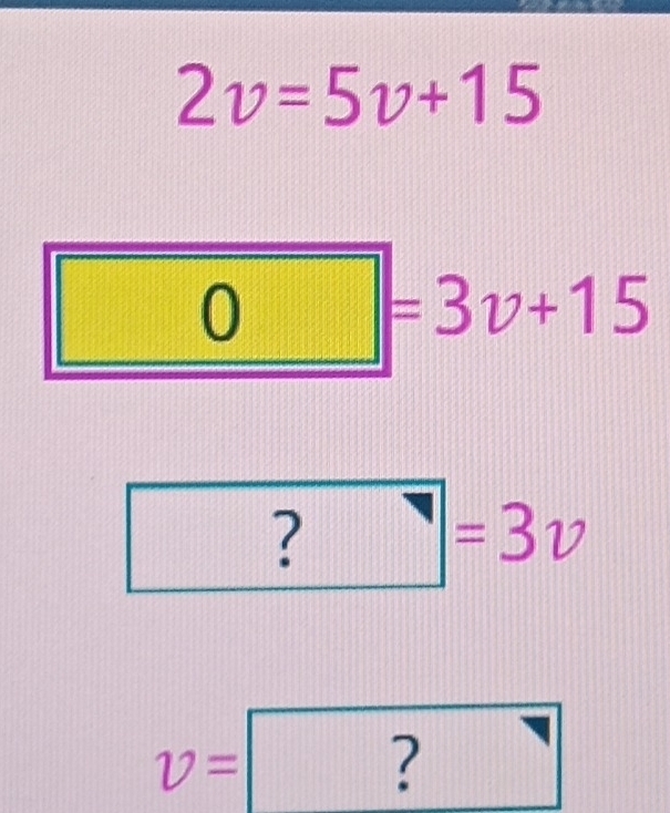 2v=5v+15
□ =3v+15
?=3v
v=?