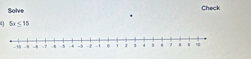 Solve Check 
4) 5x≤ 15