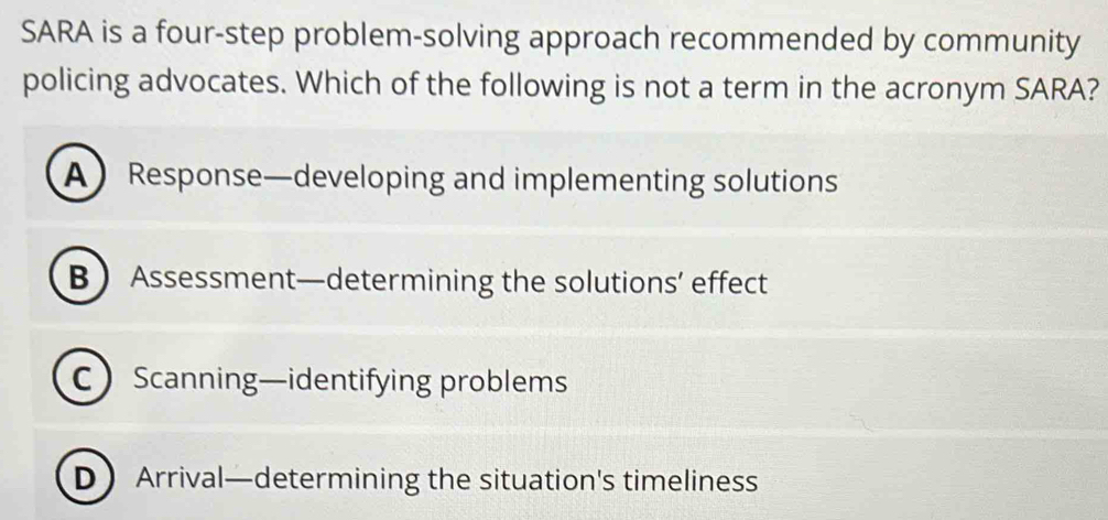 Solved: SARA is a four-step problem-solving approach recommended by ...